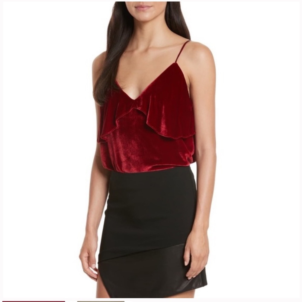 Alice & Olivia Women’s Red Velvet Silk Ruffle Camisole Blouse Size M